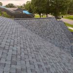 High-angle view of the home's shingle roof